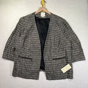 NWT Sejour Tweed Blazer 20W  Womens Jacket Gray Textured Open Front ZIP POCKETS